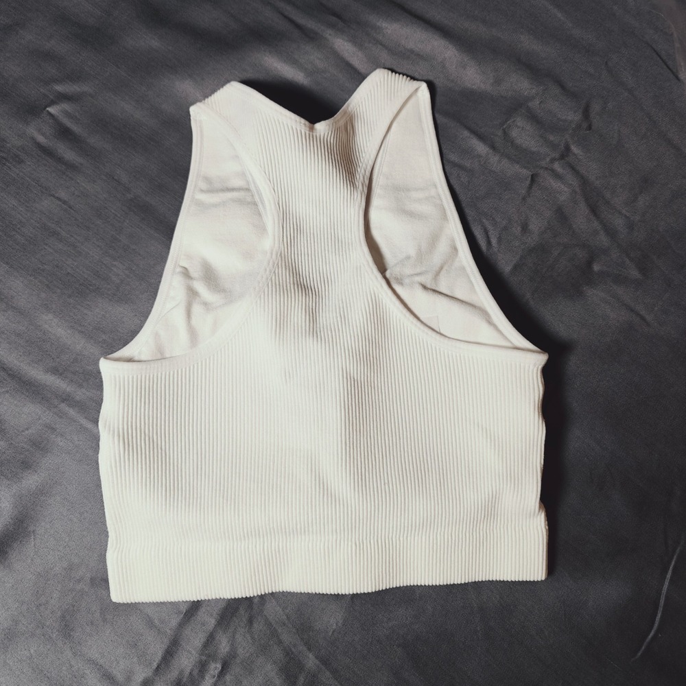 Zenana Ribbed Padded Cropped Racerback Tank Top Bralette Brami White S/M - Picture 4 of 11